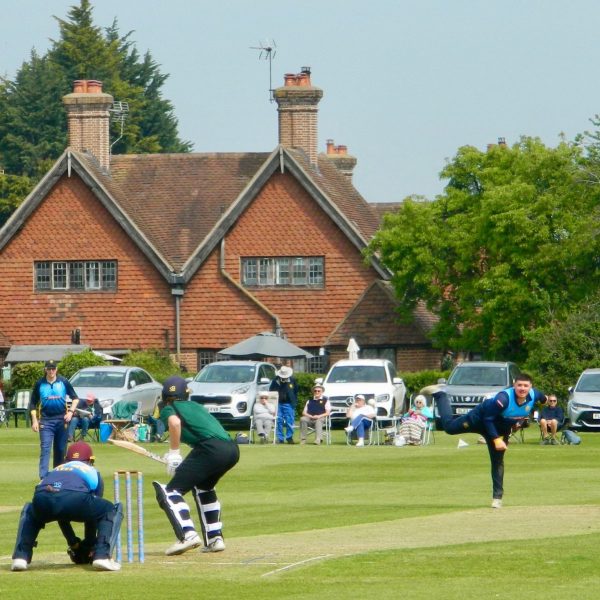 Joe Stanley bowling against Cumbria at Bridgnorth