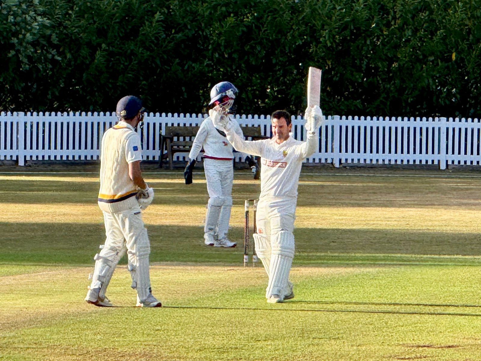 Warrick Fynn celebrates his century against Wales